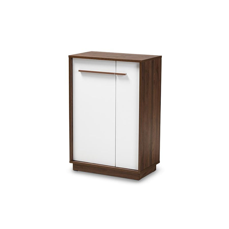 Two-Tone White and Walnut Finished 5-Shelf Wood Entryway Shoe Cabinet