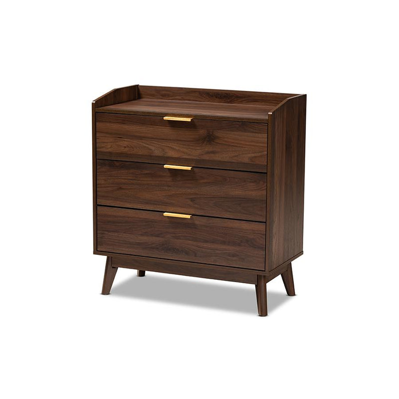 Baxton Studio Lena Mid-Century Modern Walnut Brown Finished 3-Drawer Wood Chest