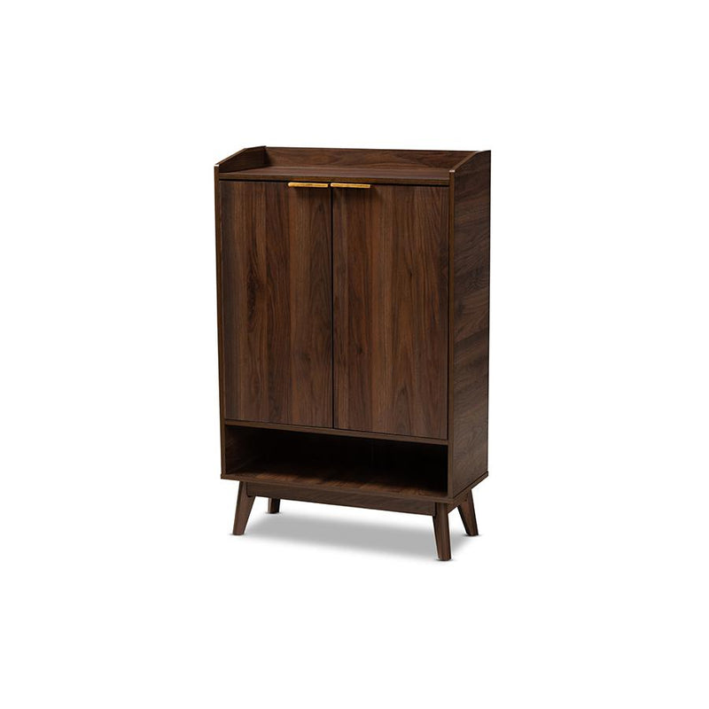 Lena Mid-Century Modern Walnut Brown Finished 5-Shelf Wood Entryway Shoe Cabinet