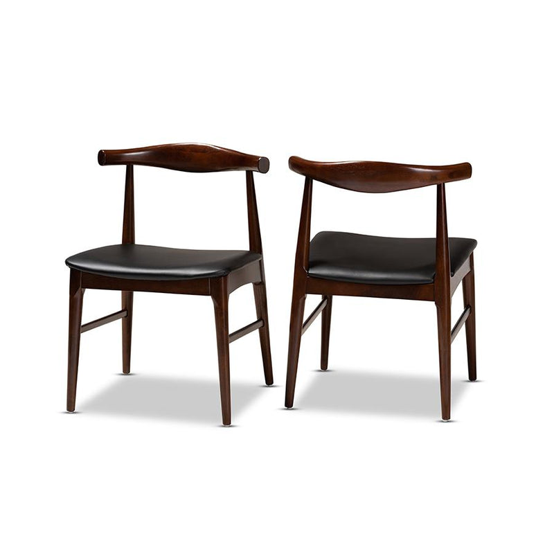 Leather Upholstered Walnut Finished Wood Dining Chair Set of 2