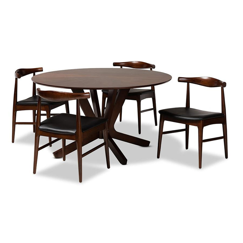 Leather Upholstered Walnut Finished 5-Piece Wood Dining Set