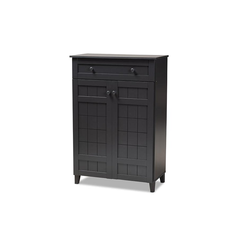 Dark Grey Finished 5-Shelf Wood Shoe Storage Cabinet with Drawer