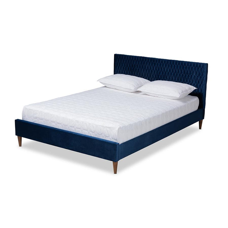 Frida Glam and Luxe Royal Blue Velvet Fabric Upholstered Full Size Bed