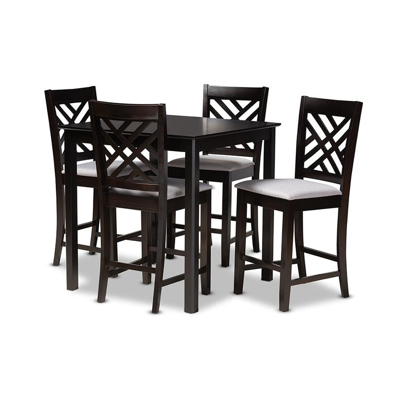 Gray Fabric Upholstered Espresso Brown Finished 5-Piece Wood Pub Set