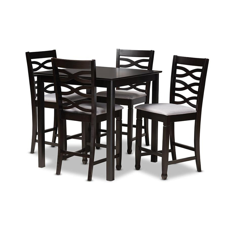 Gray Fabric Upholstered Espresso Brown Finished 5-Piece Wood Pub Set