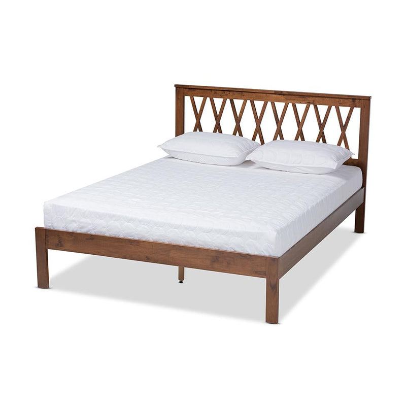 Malene Mid-Century Modern Walnut Finished Wood Queen Size Platform Bed