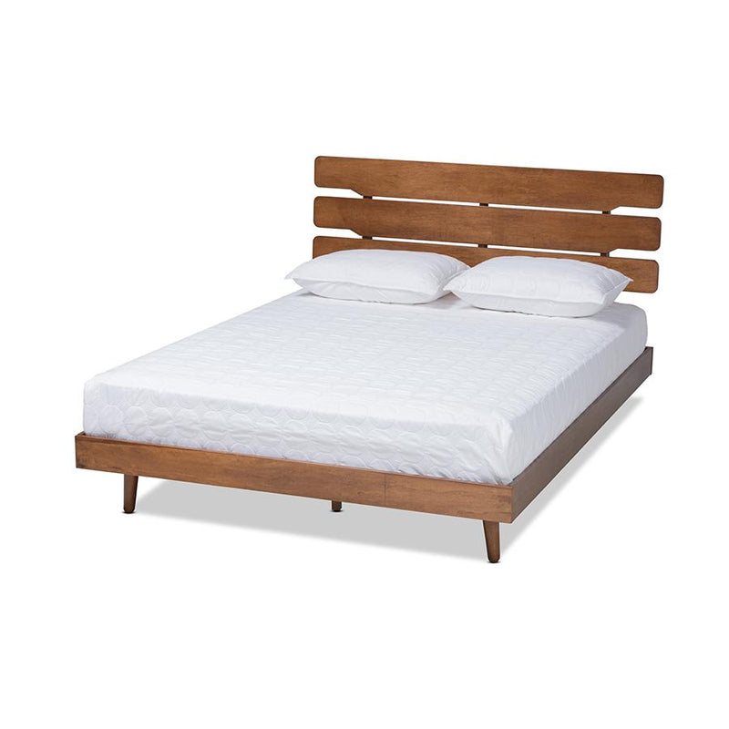 Anzia Mid-Century Modern Walnut Finished Wood Queen Size Platform bed