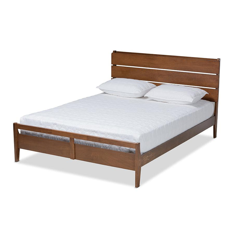 Baxton Studio Avena Mid-Century Modern Walnut Finished Wood Queen Size Platform bed