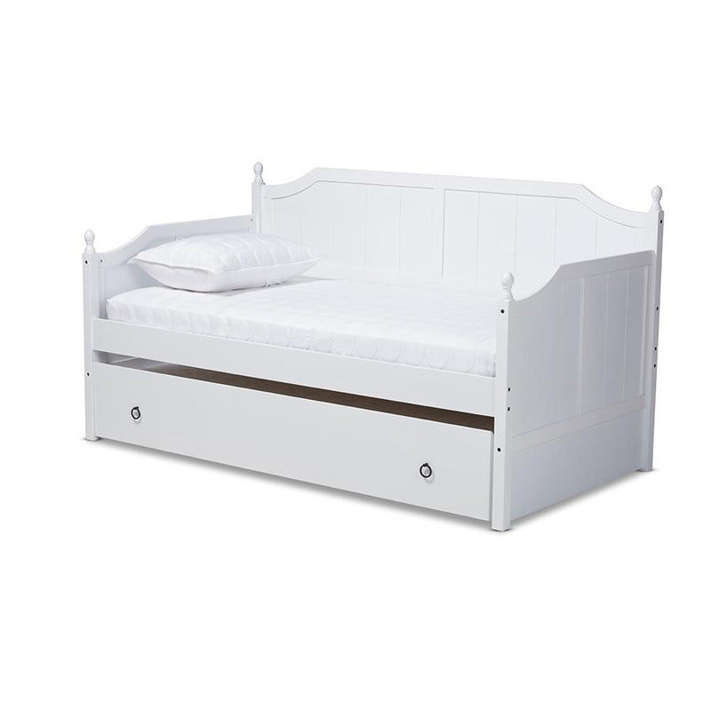 Millie Cottage Farmhouse White Finished Wood Twin Size Daybed with Trundle