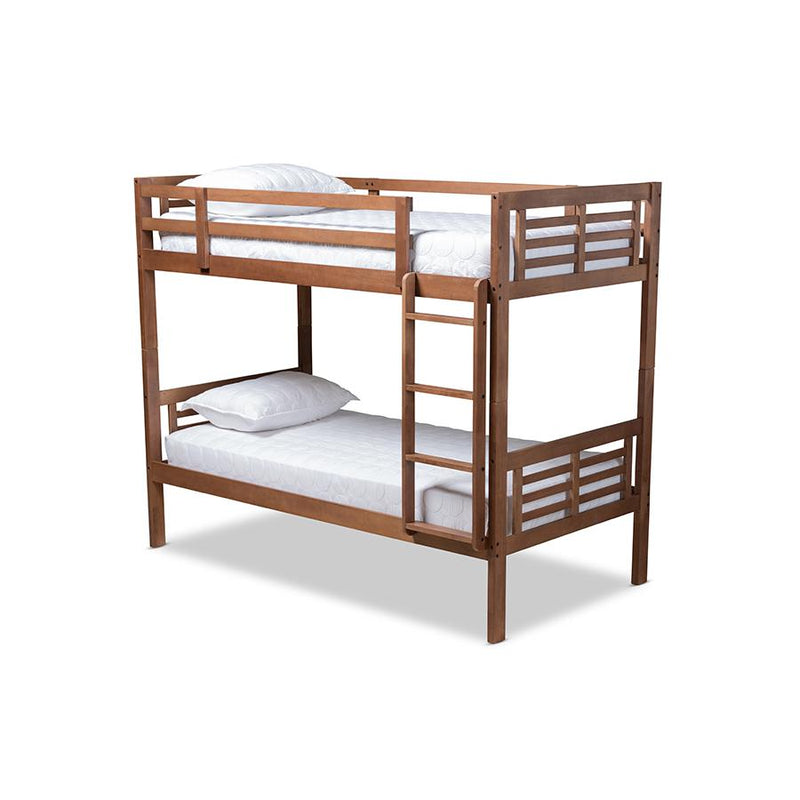 Liam Modern and Contemporary Walnut Brown Finished Wood Twin Size Bunk Bed