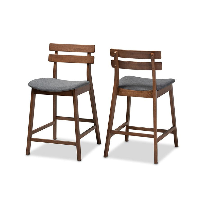 Dark Grey Fabric Upholstered Walnut Finished 2-Piece Wood Counter Stool Set