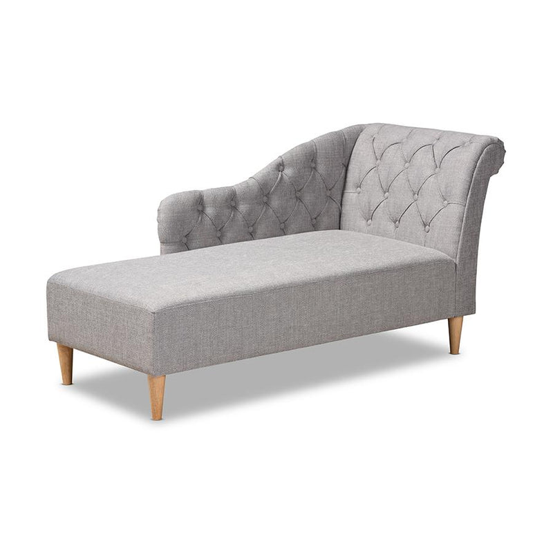 Grey Fabric Upholstered Oak Finished Chaise Lounge