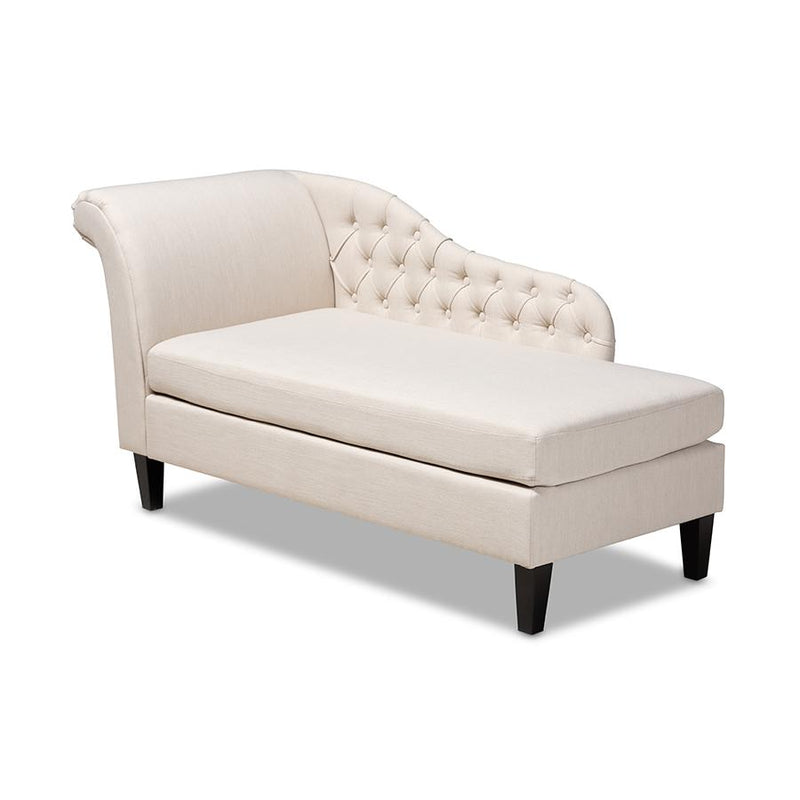 Beige Fabric Upholstered Black Finished Chaise Lounge