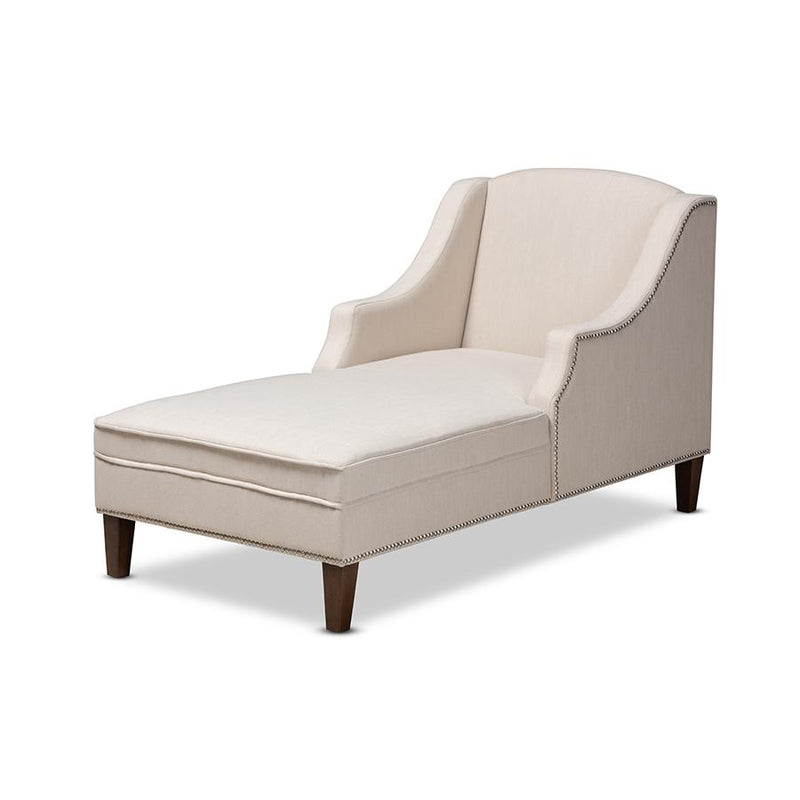 Beige Fabric Upholstered Wenge Brown Finished Chaise Lounge