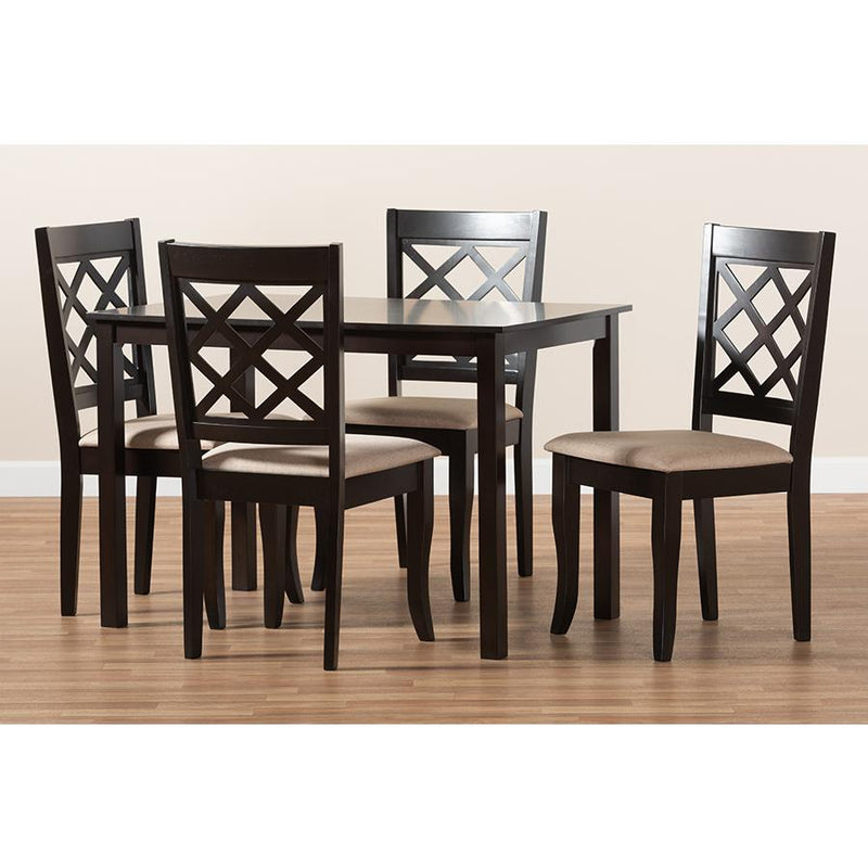 Sand Fabric Upholstered Espresso Brown Finished 5-Piece Wood Dining Set