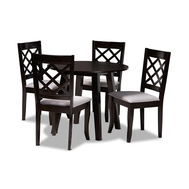 Grey Fabric Upholstered and Dark Brown Finished Wood 5-Piece Dining Set