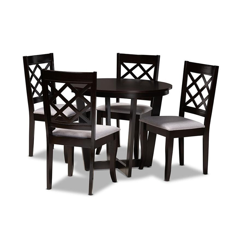 Grey Fabric Upholstered and Dark Brown Finished Wood 5-Piece Dining Set