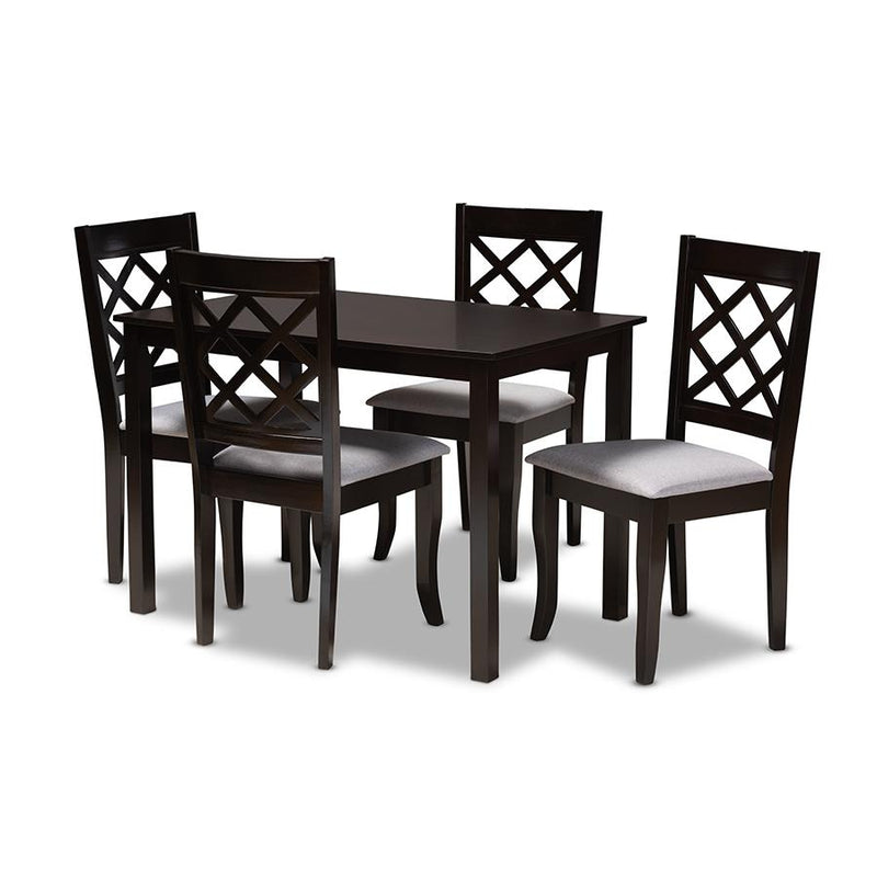 Grey Fabric Upholstered Espresso Brown Finished 5-Piece Wood Dining Set