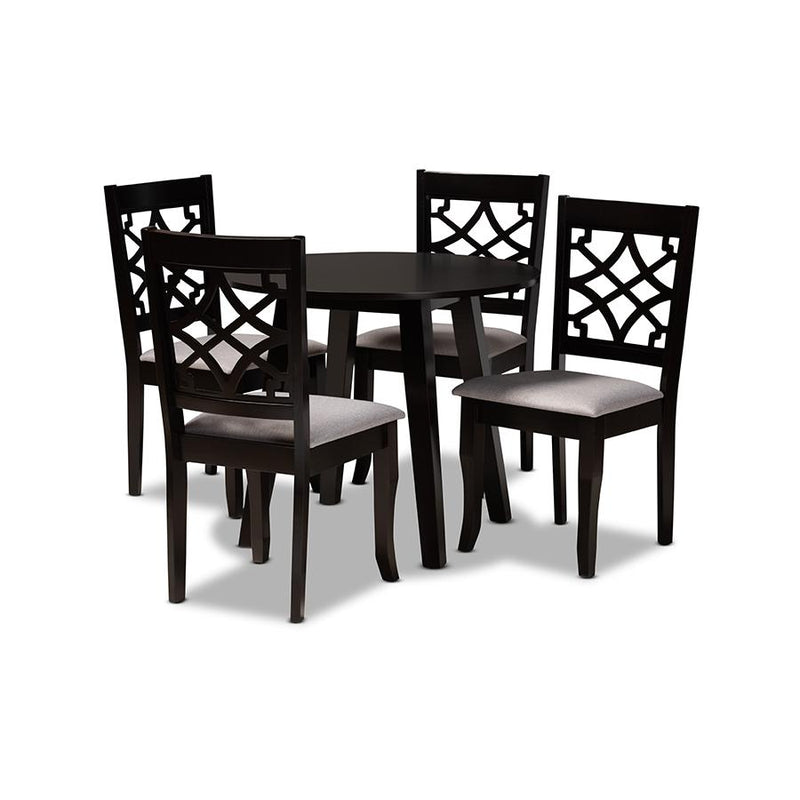 Grey Fabric Upholstered and Dark Brown Finished Wood 5-Piece Dining Set