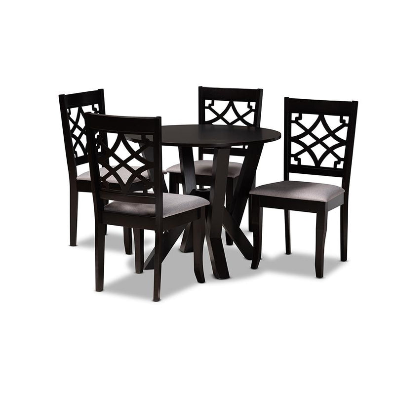 Grey Fabric Upholstered and Dark Brown Finished Wood 5-Piece Dining Set