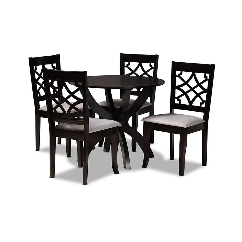 Grey Fabric Upholstered and Dark Brown Finished Wood 5-Piece Dining Set