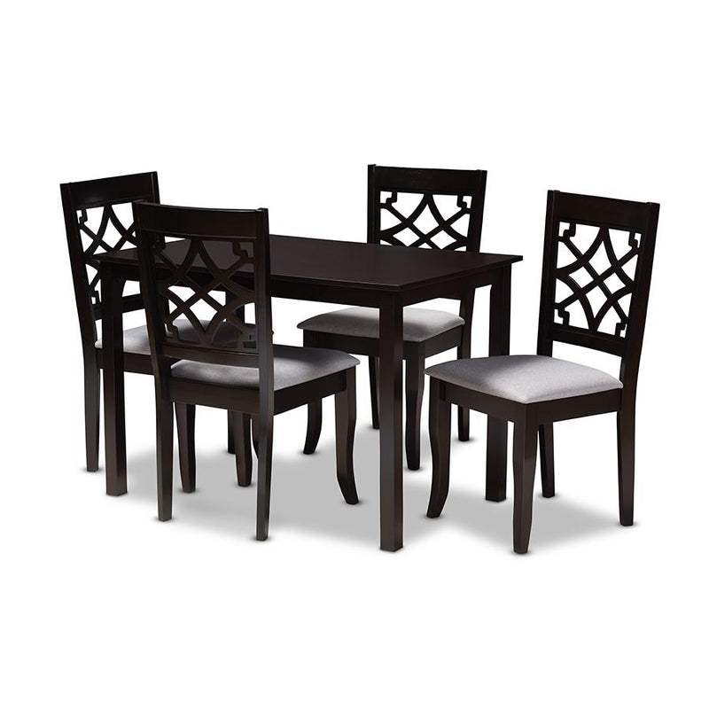 Grey Fabric Upholstered Espresso Brown Finished 5-Piece Wood Dining Set