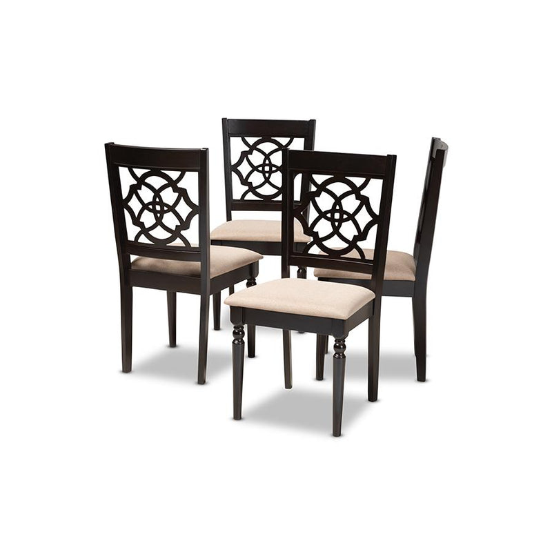 Sand Fabric Upholstered Espresso Brown Finished Wood Dining Chair Set of 4