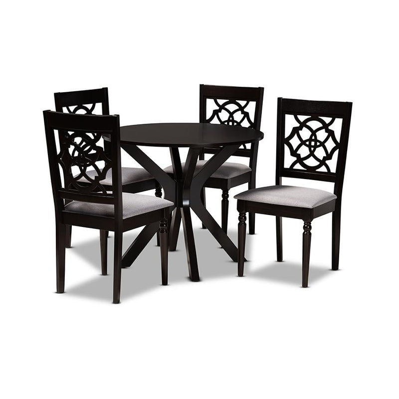 Grey Fabric Upholstered and Dark Brown Finished Wood 5-Piece Dining Set