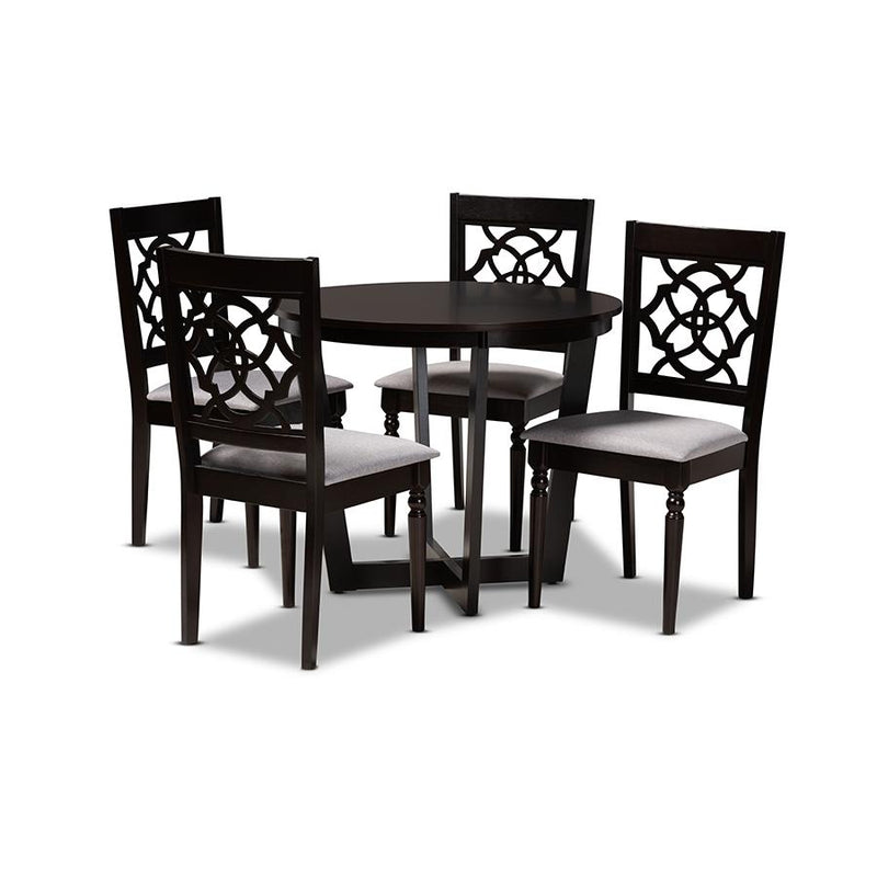 Grey Fabric Upholstered and Dark Brown Finished Wood 5-Piece Dining Set