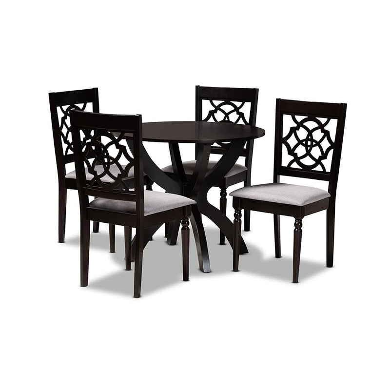 Grey Fabric Upholstered and Dark Brown Finished Wood 5-Piece Dining Set