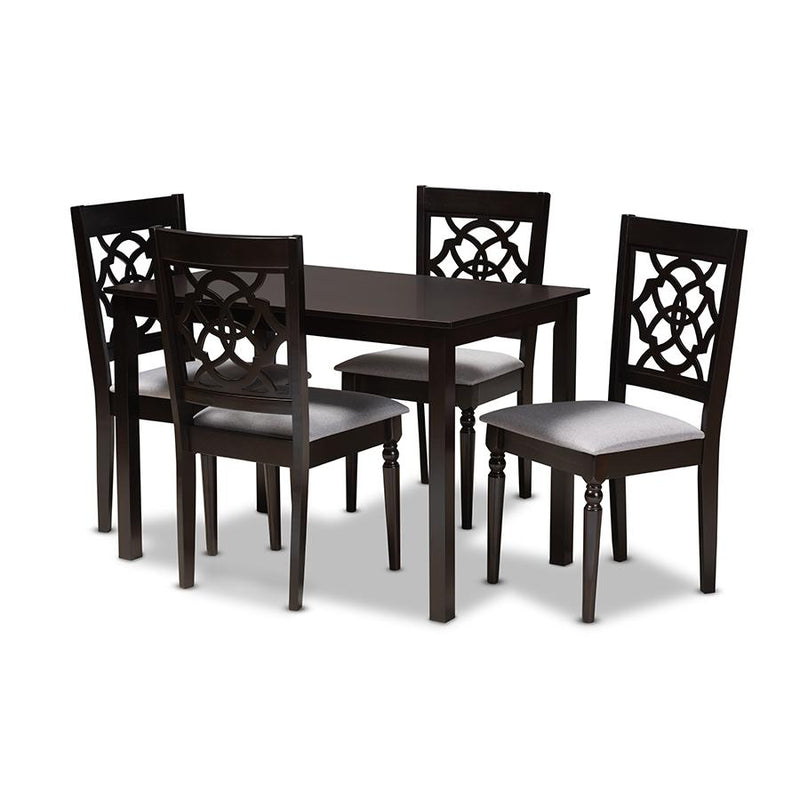 Grey Fabric Upholstered Espresso Brown Finished 5-Piece Wood Dining Set