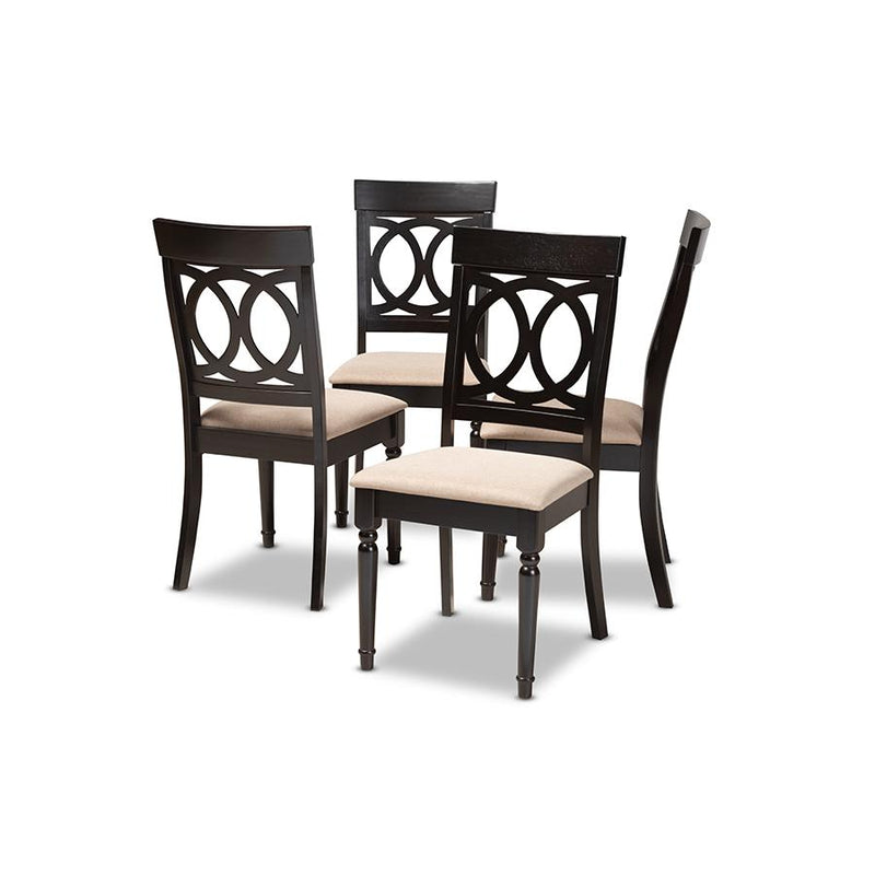 Sand Fabric Upholstered Espresso Brown Finished Wood Dining Chair Set of 4