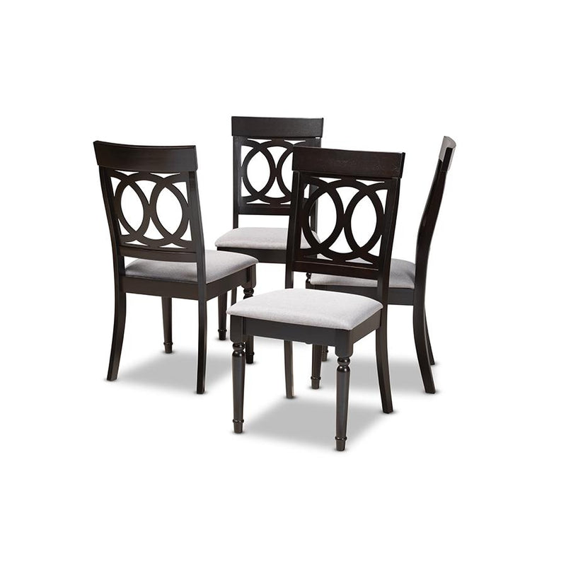 Grey Fabric Upholstered Espresso Brown Finished Wood Dining Chair Set of 4