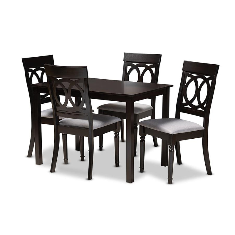 Grey Fabric Upholstered Espresso Brown Finished 5-Piece Wood Dining Set