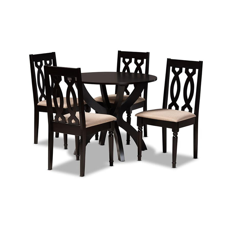 Sand Fabric Upholstered and Dark Brown Finished Wood 5-Piece Dining Set