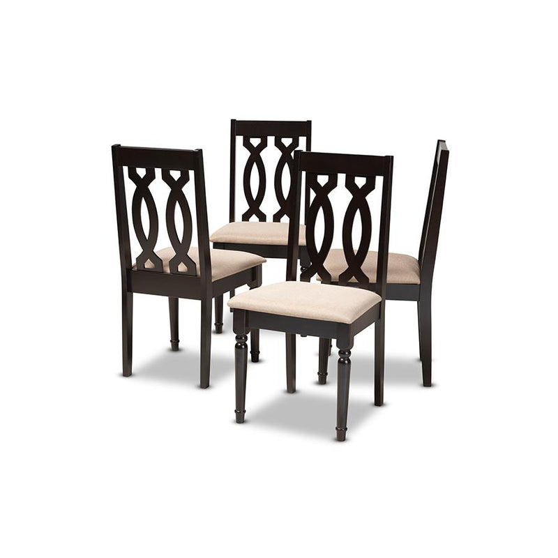 Sand Fabric Upholstered Espresso Brown Finished Wood Dining Chair Set of 4