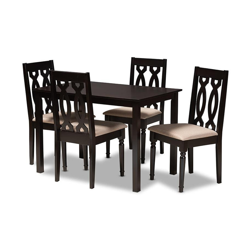 Sand Fabric Upholstered Espresso Brown Finished 5-Piece Wood Dining Set