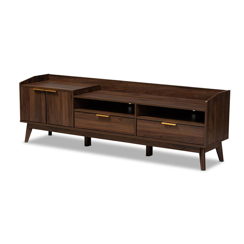 Lena Mid-Century Modern Walnut Brown Finished 2-Drawer Wood TV Stand