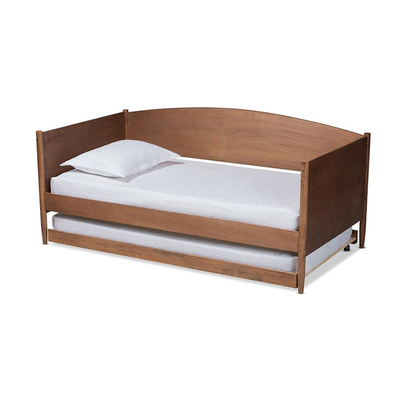 Veles Mid-Century Modern Ash Wanut Finished Wood Daybed with Trundle