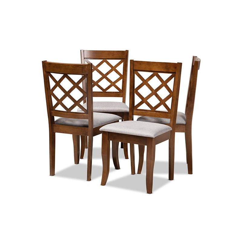 Grey Fabric Upholstered and Walnut Brown Finished Wood 4-Piece Dining Chair Set