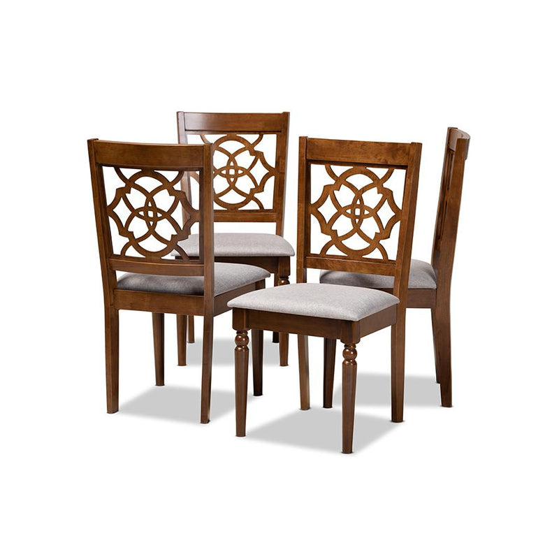 Grey Fabric Upholstered and Walnut Brown Finished Wood 4-Piece Dining Chair Set