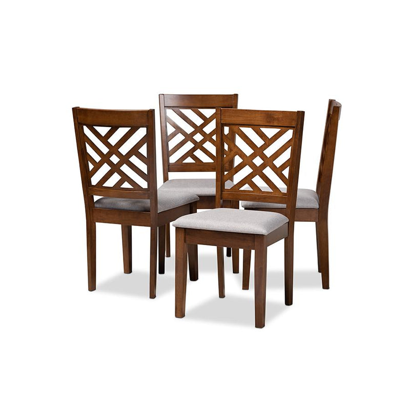 Grey Fabric Upholstered Walnut Brown Finished 4-Piece Wood Dining Chair Set Set