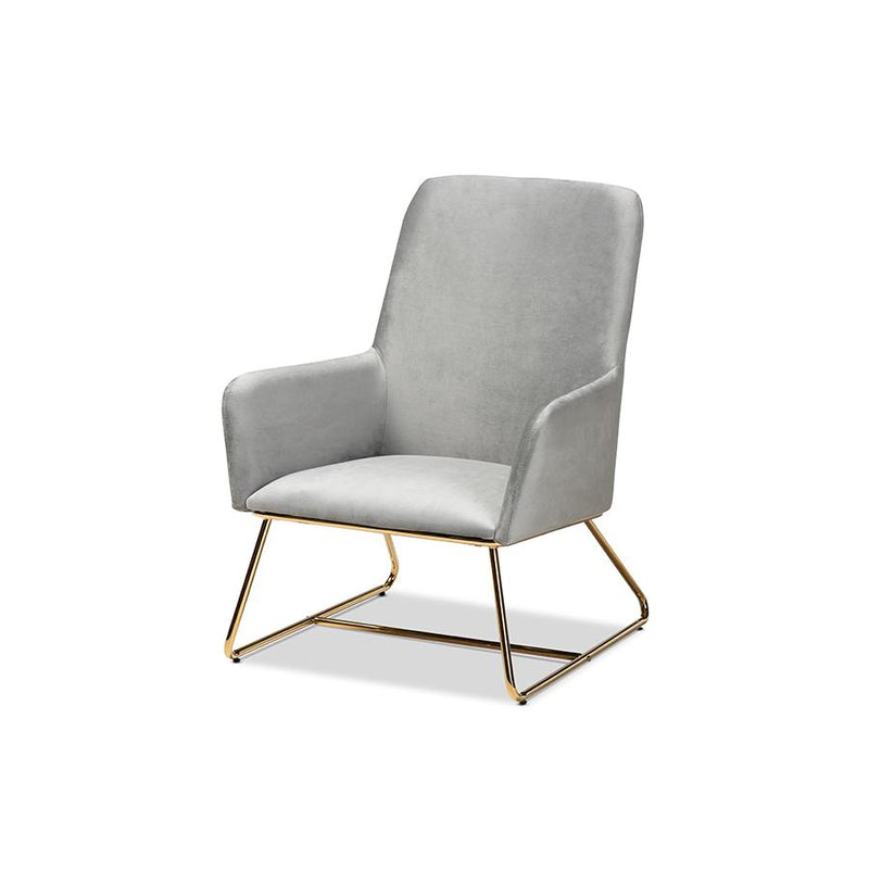 Sennet Glam and Luxe Grey Velvet Fabric Upholstered Gold Finished Armchair