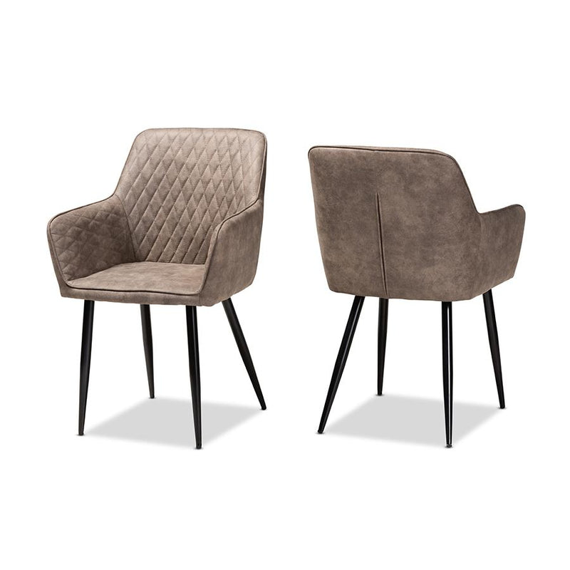 Grey and Brown Imitation Leather Upholstered 2-Piece Metal Dining Chair Set