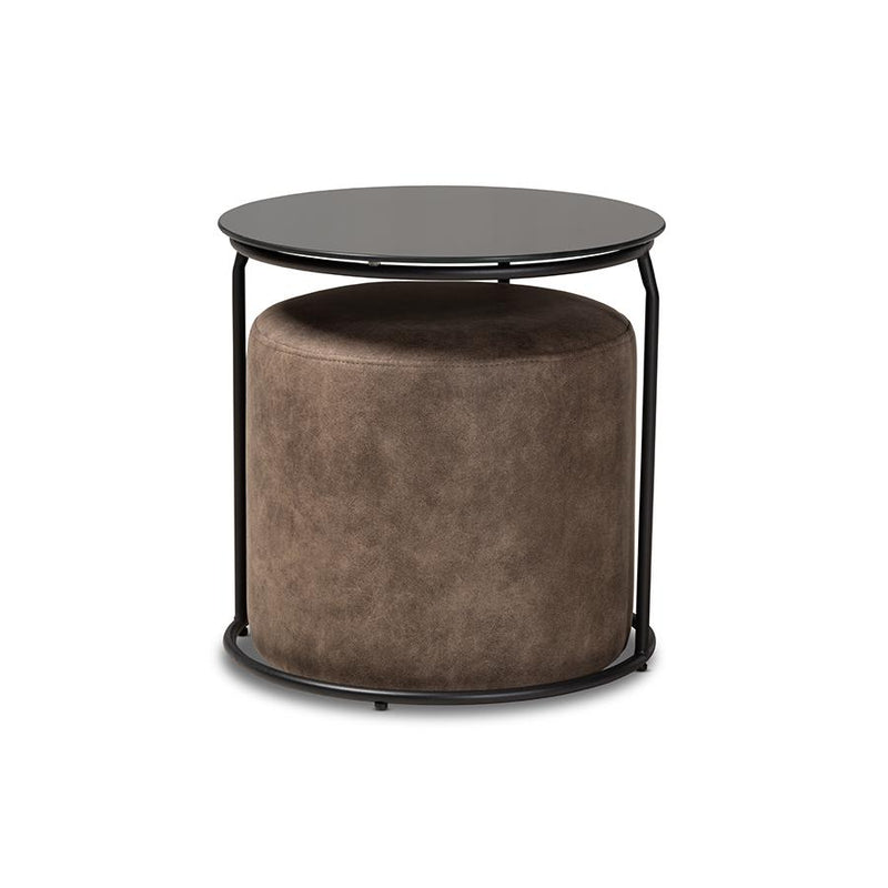 Black with Grey and Brown 2-Piece Nesting Table and Ottoman Set