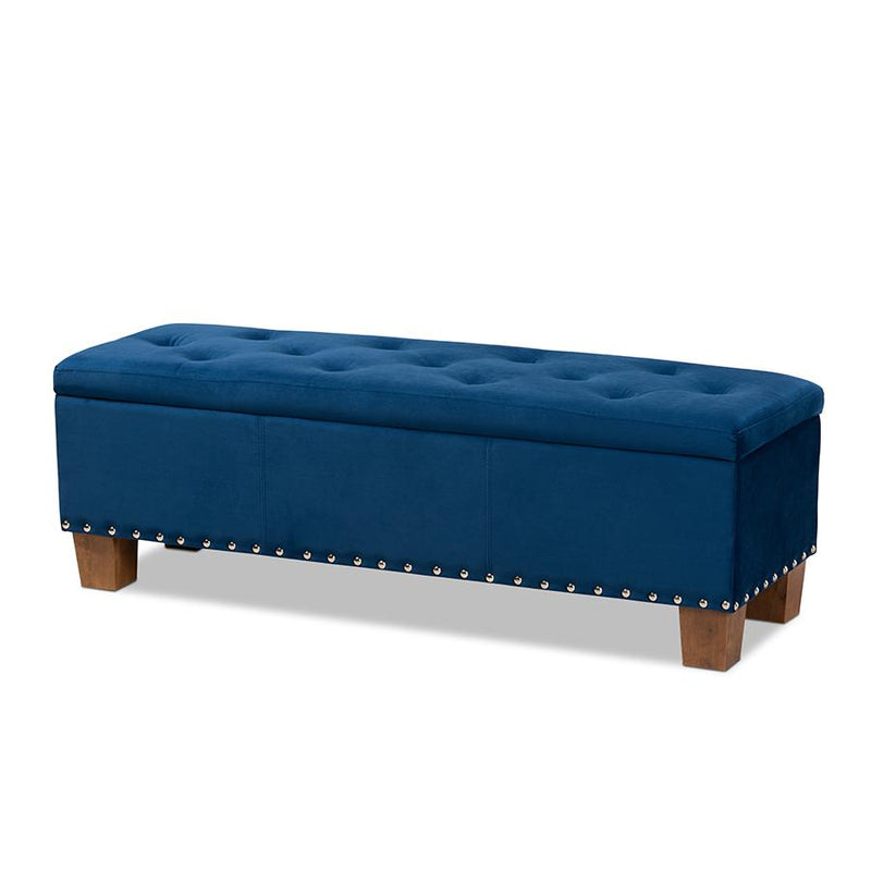 Navy Blue Velvet Fabric Upholstered Button-Tufted Storage Ottoman Bench