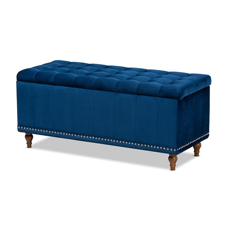 Navy Blue Velvet Fabric Upholstered Button-Tufted Storage Ottoman Bench