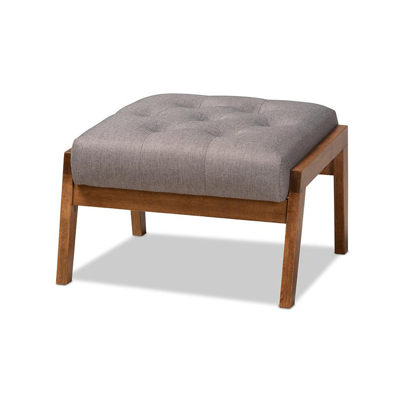 Naeva Mid-Century Modern Grey Fabric Upholstered Walnut Finished Wood Footstool