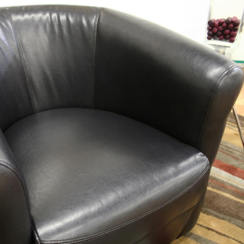 Julian Black Brown Faux Leather Club Chair with 360 Degree Swivel