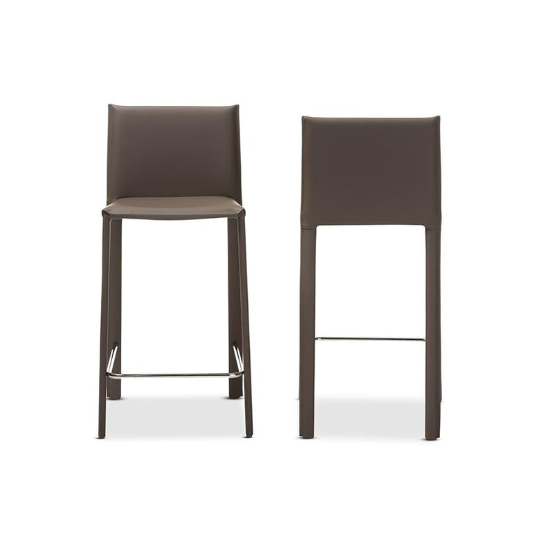 Taupe Leather Upholstered Counter Height Stool (Set of 2)